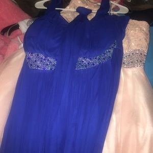 Royal blue formal gown with beads.